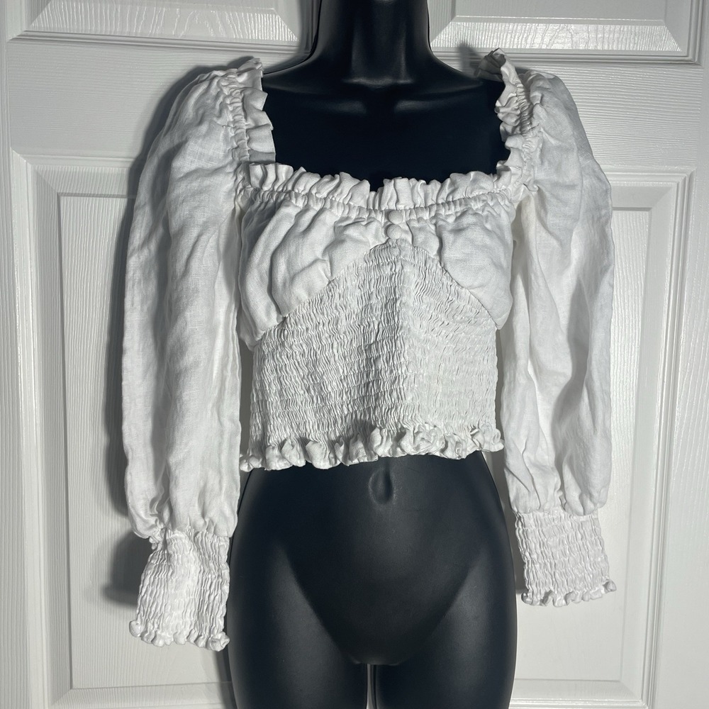 Faithfull The Brand Bel Rose Milkmaid Shirt Women 4 White Revolve Linen Smocked